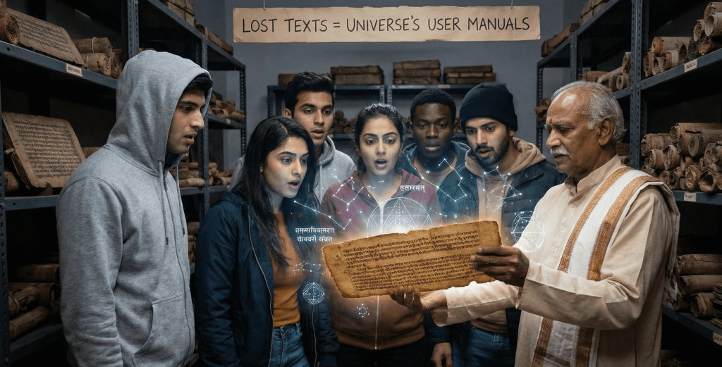 Lost exts = univewrse's manial. An old folk seen consulting about ancient knowledge with the modern generation. www.deepjyotimondal.com